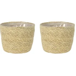 Ter Steege Plantenmand - zeegras - rotan - beige - 15 x 12 cm