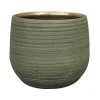 Ter Steege Plantenpot - keramiek - donkergroen - stripes -18x16cm