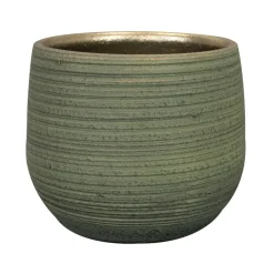 Ter Steege Plantenpot - keramiek - donkergroen - stripes -18x16cm