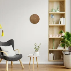 TFA Wandklok - donker naturel hout - hout - D30 cm