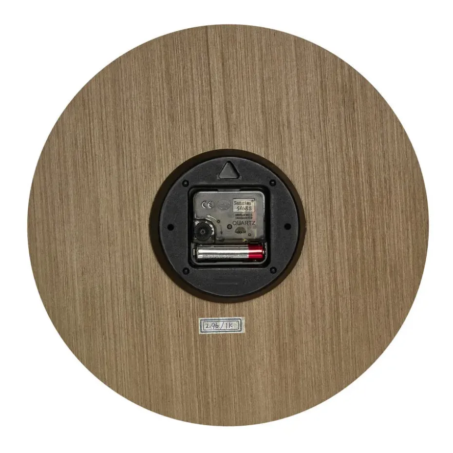 TFA Wandklok - donker naturel hout - hout - D30 cm