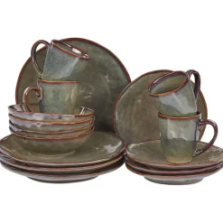 THYME - Serviesset 16 delig - Donkergroen - Steengoed