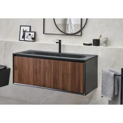 TITICACA - Wandgemonteerd meubel met wasbak - Donkerbruin - MDF