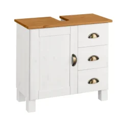 Toscana - Wastafelonderkast met 3 lades en 1 deur van grenen in wit