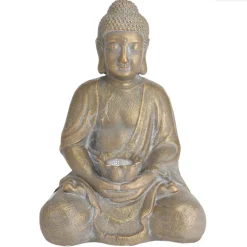 Tuinbeeld - Boeddha - goudkleurig - solar verlichting - 44 cm