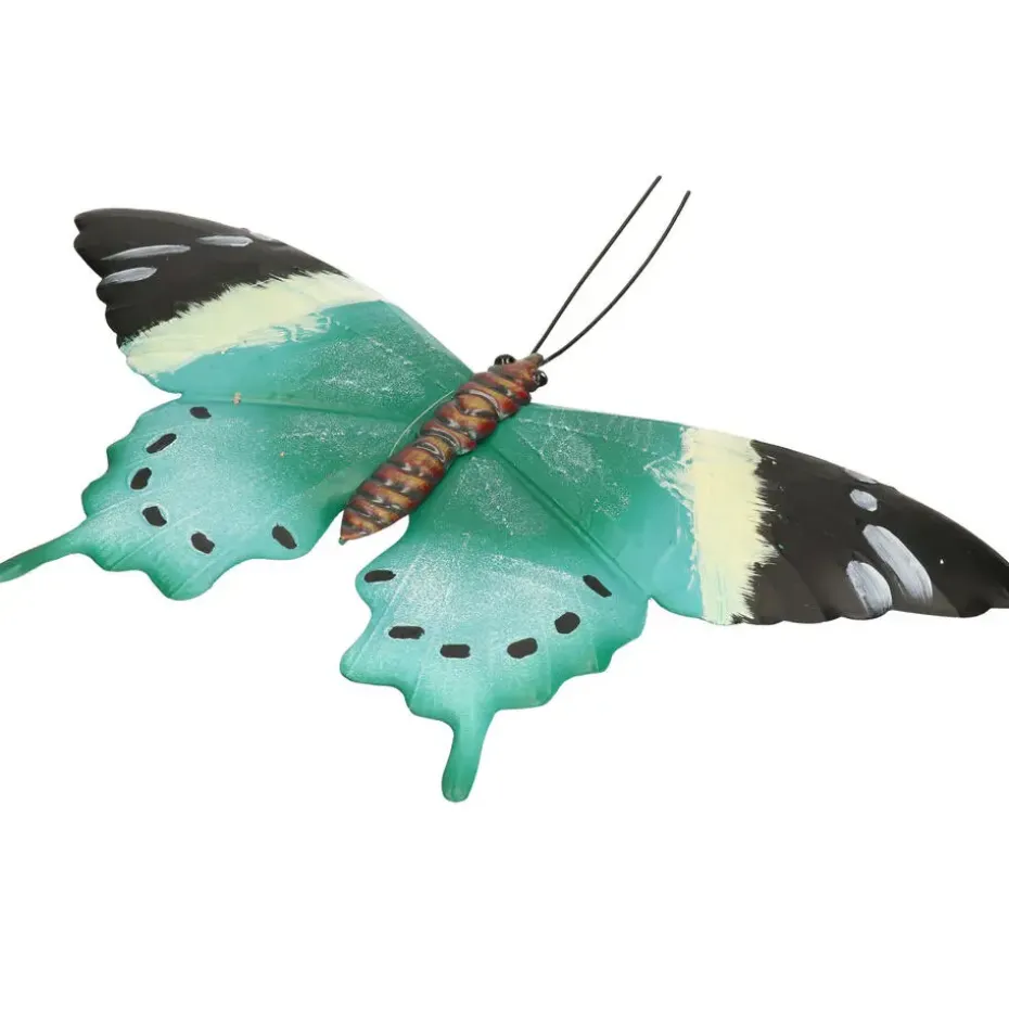 Tuindecoratie muurvlinder - zwart / blauw - metaal - 44 cm