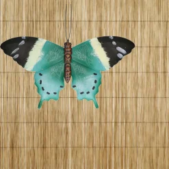 Tuindecoratie muurvlinder - zwart / blauw - metaal - 44 cm