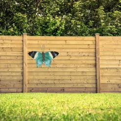 Tuindecoratie muurvlinder - zwart / blauw - metaal - 44 cm