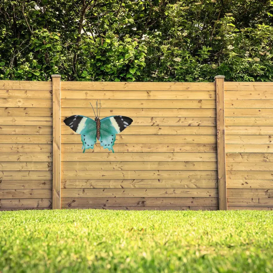Tuindecoratie muurvlinder - zwart / blauw - metaal - 44 cm