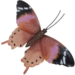 Tuindecoratie muurvlinder - bruin en roze - metaal - 44 cm