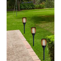 Tuinfakkel - solar - tuinverlichting - zwart - vlameffect - 58 cm