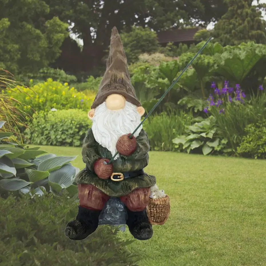 Tuinkabouter beeld - visser - tuindecoratie - 25 cm - polyresin