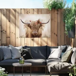 Tuinposter Highlander in bloemen - 60 x 80cm - Beige