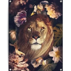Tuinposter Jungle Lion - 80 x 60cm - Bruin