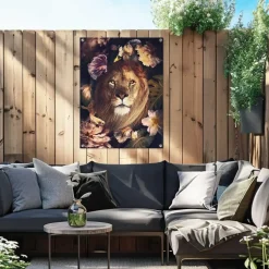 Tuinposter Jungle Lion - 80 x 60cm - Bruin