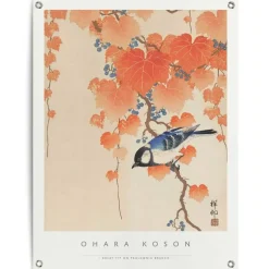 Tuinposter Ohara Koson Great tit - 80 x 60cm - Oranje