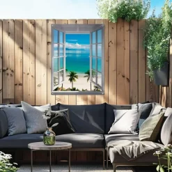 Tuinposter Uitzicht over zee - 80 x 60cm - Blauw