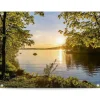 Tuinposter Zonsondergang aan het meer - 60 x 80cm - Groen
