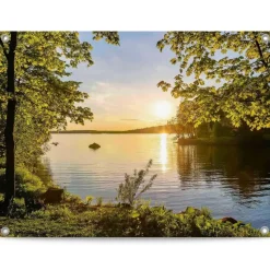 Tuinposter Zonsondergang aan het meer - 60 x 80cm - Groen