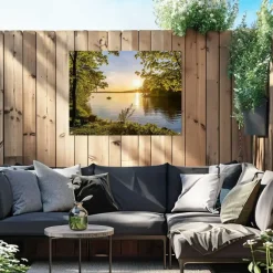 Tuinposter Zonsondergang aan het meer - 60 x 80cm - Groen