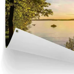 Tuinposter Zonsondergang aan het meer - 60 x 80cm - Groen