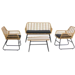 Tuinset van rotan en metaal in zwart