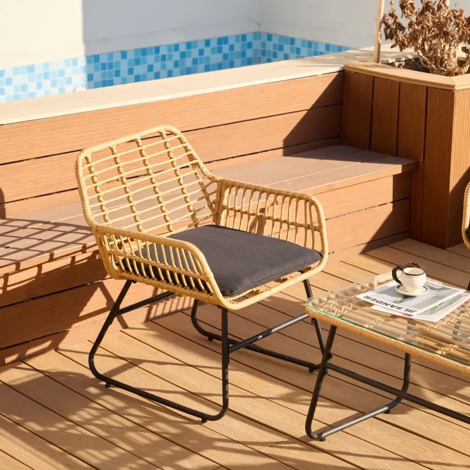 Tuinset van rotan en metaal in zwart