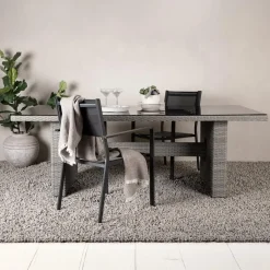 Tuintafel Grijs Wicker/Glas - 200x100x74cm - Padova