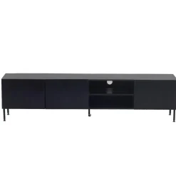 Tv-Meubel Mangohout Zwart - 200x40x50cm - 3-Deurs - Kast Roman