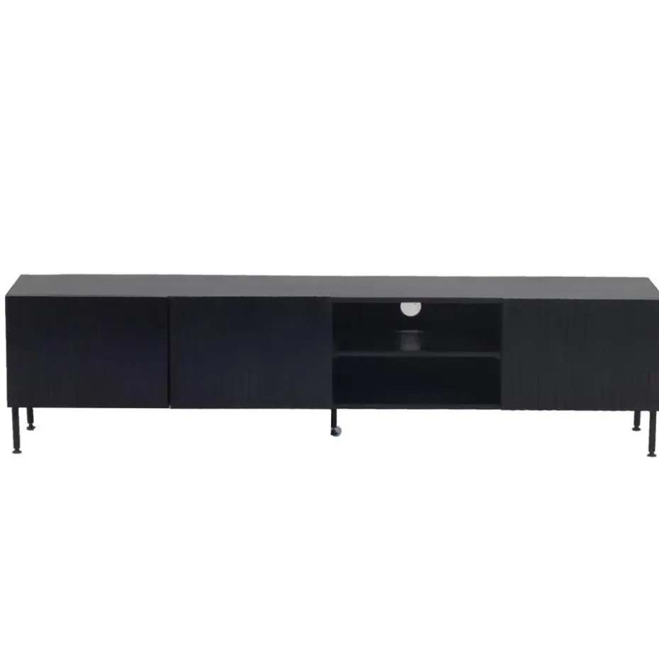 Tv-Meubel Mangohout Zwart - 200x40x50cm - 3-Deurs - Kast Roman