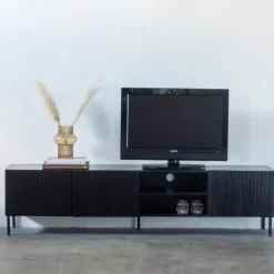 Tv-Meubel Mangohout Zwart - 200x40x50cm - 3-Deurs - Kast Roman