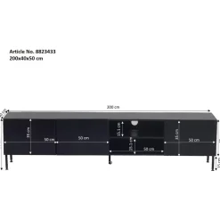 Tv-Meubel Mangohout Zwart - 200x40x50cm - 3-Deurs - Kast Roman