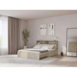 Tweepersoonsbed Maksim - 140x190/200cm - met opbergruimte - eikdecor