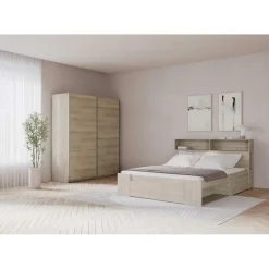 Tweepersoonsbed Maksim - 140x190/200cm - met opbergruimte - eikdecor