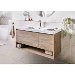 UMAYO - Wandgemonteerd meubel met wasbak - Lichtbruin - 120 cm - MDF