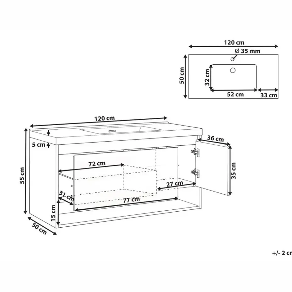 UMAYO - Wandgemonteerd meubel met wasbak - Lichtbruin - 120 cm - MDF