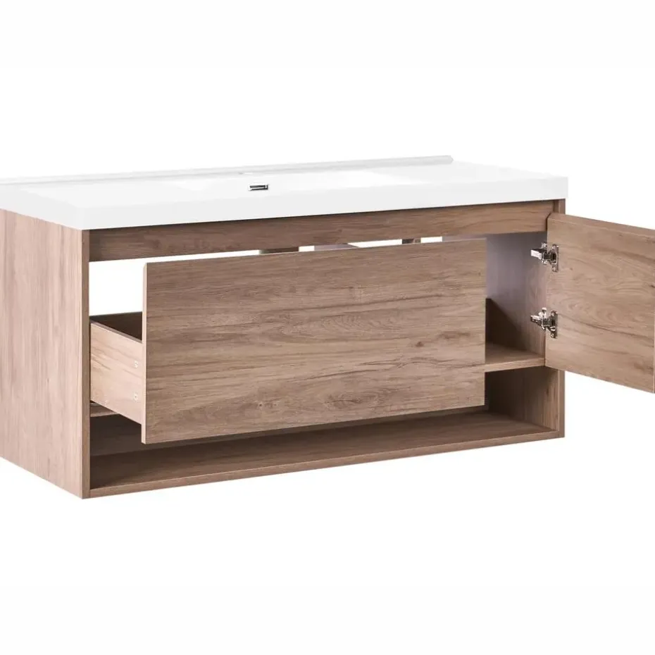 UMAYO - Wandgemonteerd meubel met wasbak - Lichtbruin - 120 cm - MDF