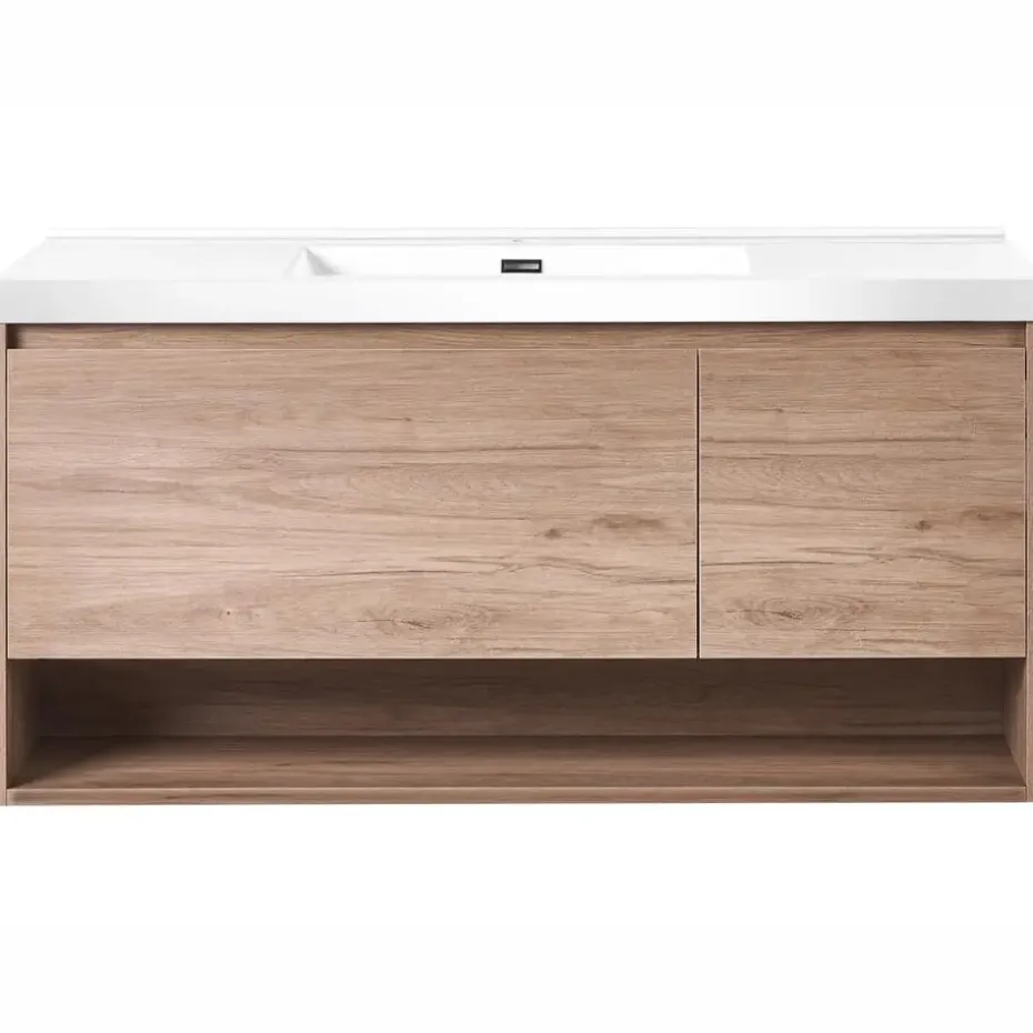 UMAYO - Wandgemonteerd meubel met wasbak - Lichtbruin - 120 cm - MDF