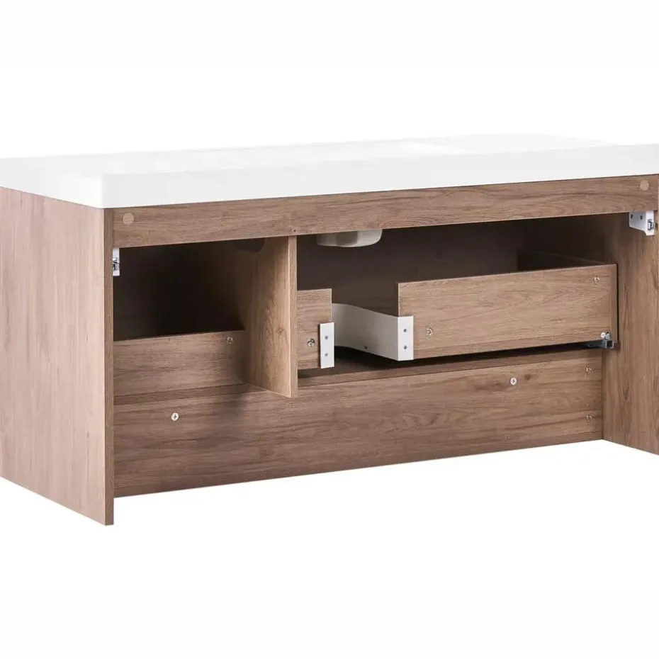 UMAYO - Wandgemonteerd meubel met wasbak - Lichtbruin - 120 cm - MDF