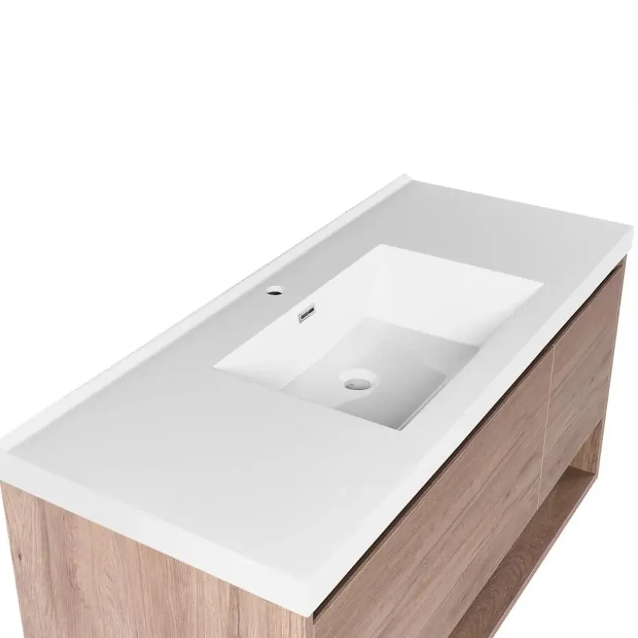 UMAYO - Wandgemonteerd meubel met wasbak - Lichtbruin - 120 cm - MDF