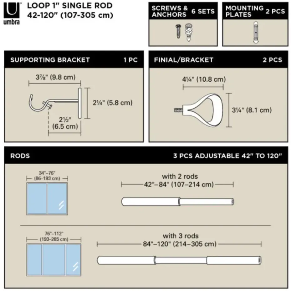 Umbra Loop 2,5 cm Gordijnroede, 93-304 cm