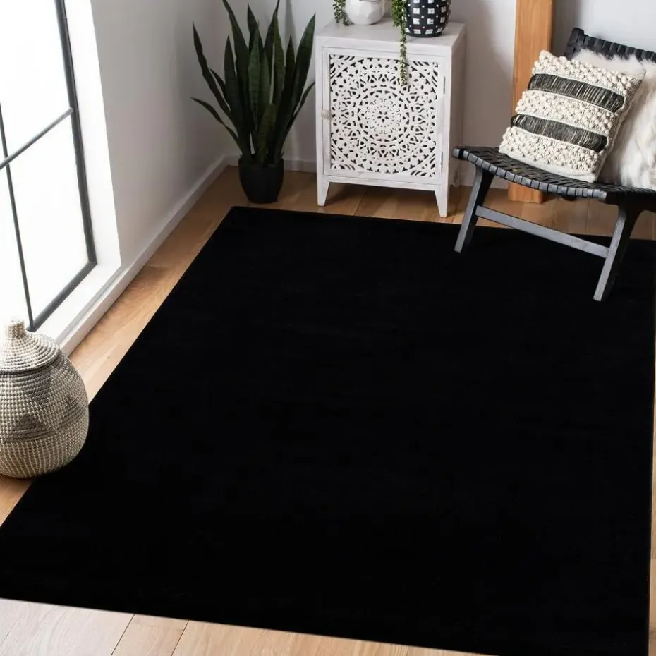 Uni Effen Laagpolig Vloerkleed Modern Zwart - 240x340 CM