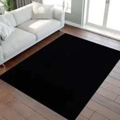 Uni Effen Laagpolig Vloerkleed Modern Zwart - 240x340 CM