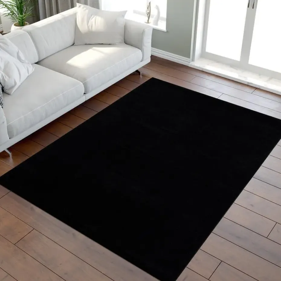 Uni Effen Laagpolig Vloerkleed Modern Zwart - 240x340 CM