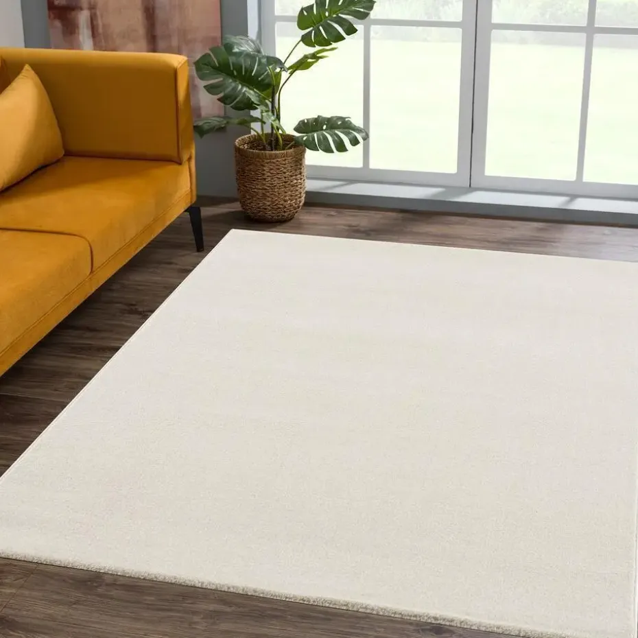 Uni Effen Laagpolig Vloerkleed Modern Creme - 300x400 CM