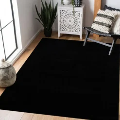 Uni Effen Laagpolig Vloerkleed Modern Zwart - 200x290 CM