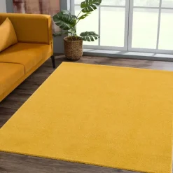 Uni Effen Laagpolig Vloerkleed Modern Geel - 140x200 CM