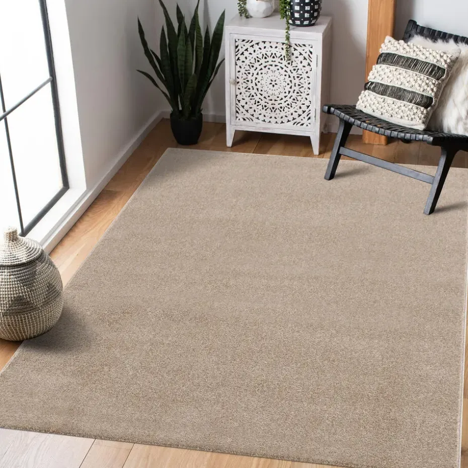 Uni Effen Laagpolig Vloerkleed Modern Beige - 200x290 CM