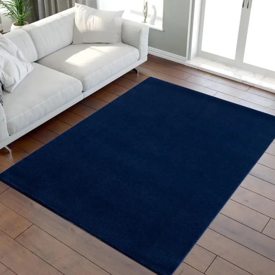 Uni Effen Laagpolig Vloerkleed Modern Donker Blauw Navy - 140x200 CM