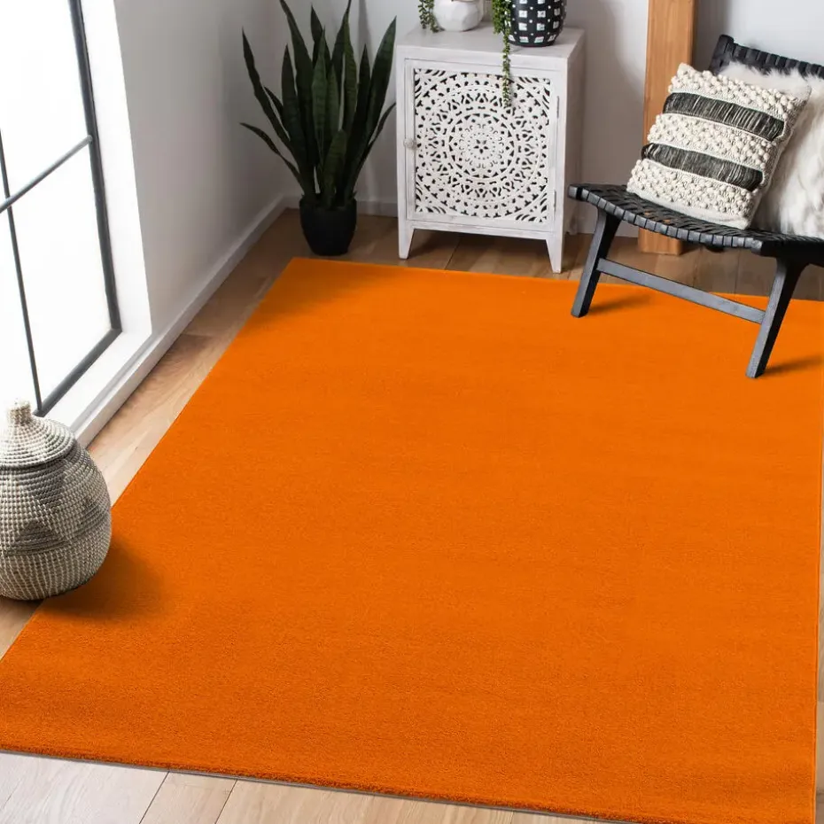 Uni Effen Laagpolig Vloerkleed Modern Oranje - 160x230 CM